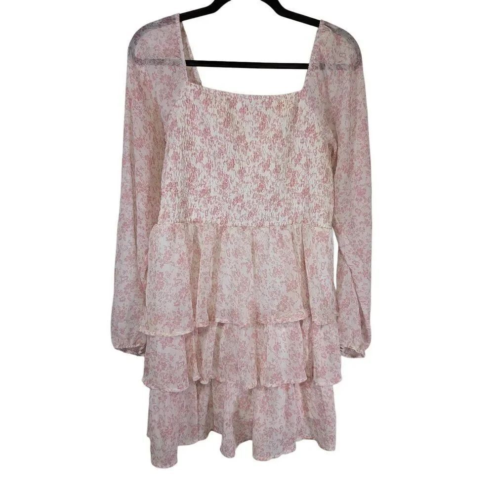 Madden NYC Women's Juniors' Triple Ruffle Smocked Peasant Dress